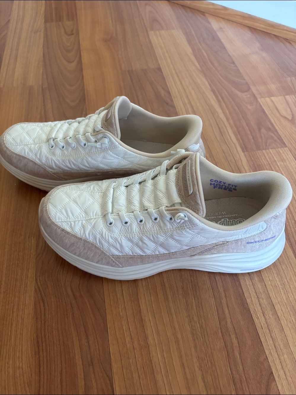 Skechers Quilted Slip In Sneakers in White and Beige size 9 wide